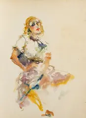 Richard Jerzy, Studies of Seated Female Figure, Watercolors on Paper