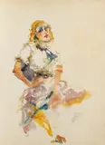 Richard Jerzy, Studies of Seated Female Figure, Watercolors on Paper