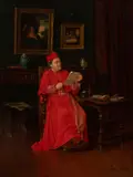 José Frappa, Untitled, Oil on Canvas, Seated Cardinal Reading a Letter