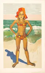 Alice Neel, Untitled, Lithograph in Colors on Arches Paper, 1982, "Bather (Olivia with Red Hat)"