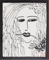 Untitled by Walasse Ting, Ink on Paper, Ca. 2001, "Portrait 2", sold Nov 2024