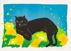 Untitled by Walasse Ting, Lithograph in Colors on Wove Paper, 1981, "Black Cat", sold Nov 2024
