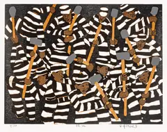 Winfred Rembert, Color Reduction, Woodcut with Screenprint on BFK Rives Paper 2014