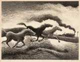 Untitled by Thomas Hart Benton, Lithograph on Paper, "Running Horses", sold Nov 2024