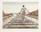 Ernie Barnes, Untitled, Offset Lithograph in Colors on Wove Paper, 1979, "Destination Unknown"