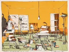 Robert Andrew Parker, Untitled, Lithograph in Colors on Paper, Ca. 1970, "Sunday Dinner for a Soldier"