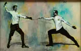 Bowen Kline, Untitled, Oil on Board, Ca. 2013, "A Duel to the Death"