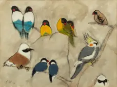 Untitled by Charles Culver, Watercolor And Gouache on Paper Ca. 1963, "Zoo Birds", sold Nov 2024