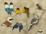 Charles Culver, Untitled, Watercolor And Gouache on Paper Ca. 1963, "Zoo Birds"