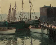 Untitled by Caesare Ricciardi, Oil on Canvas Ca. 1949, "Harbor Scene", sold Nov 2024