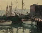 Caesare Ricciardi, Untitled, Oil on Canvas Ca. 1949, "Harbor Scene"