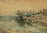 Robert Hopkin, Untitled, Watercolor on Paper "Fishing Boats Near Wharf"