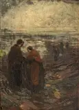 Robert Hopkin, Untitled, Oil on Canvas Mounted to Board, "Oyster Gathering"