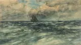Robert Hopkin, Untitled, Watercolor on Paper, "Seascape with a Three-masted Ship"