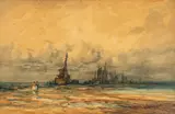 Robert Hopkin, Untitled, Watercolor on Paper "Fishing Vessels on the Shore at Low Tide"