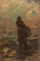 Untitled by Robert Hopkin, Oil on Board "Oyster Gatherer", sold Nov 2024