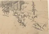 Edward Borein, Untitled, Pencil Sketch on Cardboard, "Cowboy with a Herd of Texas Longhorns"