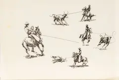 Untitled by Edward Borein, Ink on Paper "Cowboy Roping a Steer", sold Nov 2024