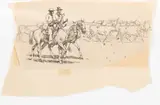 Edward Borein, Untitled, Ink And Pencil Sketch on Paper, "Two Cowboys And a Herd of Texas Longhorns"
