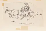 Edward Borein, Untitled, Ink Sketch on Paper, "Cowboy Lassoing a Steer"