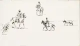 Edward Borein, Untitled, Ink Sketch on Paper, "Cowboy Lassoing a Steer"