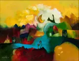 Joe Smigielski, Untitled, Oil on Canvas, 2009, "Serious Cat And Moon"