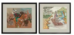 Anthony Beasley, Untitled, Mixed Media on Cardboard, "Huck Finn, Pony Express", 2 pcs