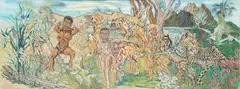 Anthony Beasley, Untitled, Mixed Media on Bainbridge Board, 1990-2000, African Hunt Scene