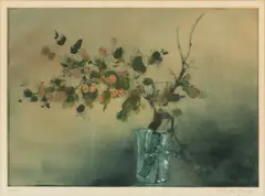 Kaiko Moti, Untitled, Etching on Paper, "Still Life with Flowers,"
