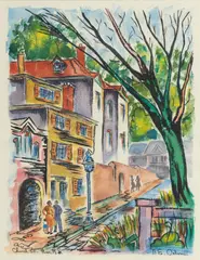 N.E. Osborn, Untitled, Watercolor on Wove Paper, Ca. Late 20th C., "Church St. - Providence, RI"