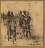Robert Rukavina, Untitled, Oil on Paper, 1968, "Group of Figures"