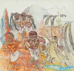 Anthony Beasley, Untitled, Mixed Media on Cardboard, "Slaver Ship"