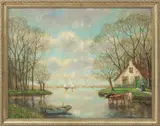 Untitled by Cornelius Christiaan Zwaan, Oil on Canvas Ca. 1930, "Dutch Canal Scene", sold Nov 2024