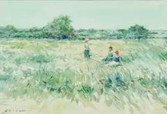 Andre Gisson, Untitled, Watercolor on Paper, "Untitled (Girls in a Summer Field)"