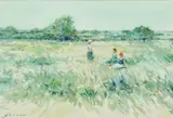 Andre Gisson, Untitled, Watercolor on Paper, "Untitled (Girls in a Summer Field)"