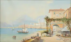 Frank Catano, Untitled, Watercolor And Gouache on Paper, "Italian Coastal Scene"