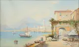 Frank Catano, Untitled, Watercolor And Gouache on Paper, "Italian Coastal Scene"