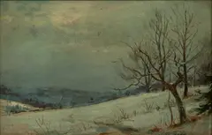 Untitled by Joseph W. Gies, 1908, Oil on Canvas Board Winter Landscape, sold Nov 2024