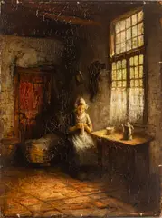 Jacques Snoeck, Untitled, Oil on Beveled Panel, Ca. Early 20th C., "Interior Genre Scene"