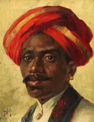 Hugo V. Pedersen, A man with red turban, Oil on canvas