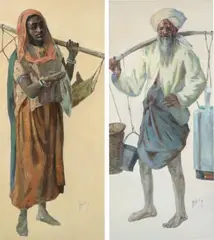 Hugo V. Pedersen, Two compositions in the shape of an Indian Tea man and a woman with child over her shoulders, 2011, Oil on canvas