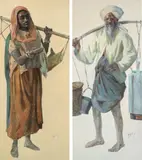Hugo V. Pedersen, Two compositions in the shape of an Indian Tea man and a woman with child over her shoulders, 2011, Oil on canvas