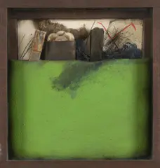 Reduktion einer Landschaft by Karl Fred Dahmen, 1975, mixed media, wood, paint and metal; framed, sold Jun 2026