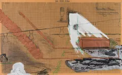 Bruno Gironcoli, Das reife Korn, mixed media, copper on paper; framed