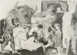 Alfred Hrdlicka, Tauromachie (from the series "Hommage a Picasso II"), 1973, etching on laid paper; framed