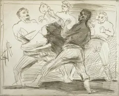 Alfred Hrdlicka, Boxers, 1991, dry-point etching on laid paper; framed