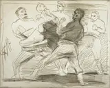 Alfred Hrdlicka, Boxers, 1991, dry-point etching on laid paper; framed