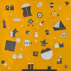 Hildegard Joos, Narrative Geometrismen, 1991, mixed media, acrylic on canvas; unframed
