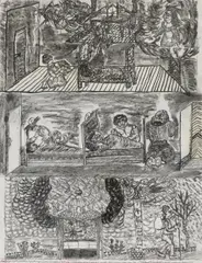 Helmut Kepplinger, Unglaubwürdiger wird durch viel Gebet gläubig, 1974/75, graphite, charcoal on paper; unframed