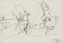Kurt Moldovan, Cortes de Mexiko, 1967, India ink on paper; framed